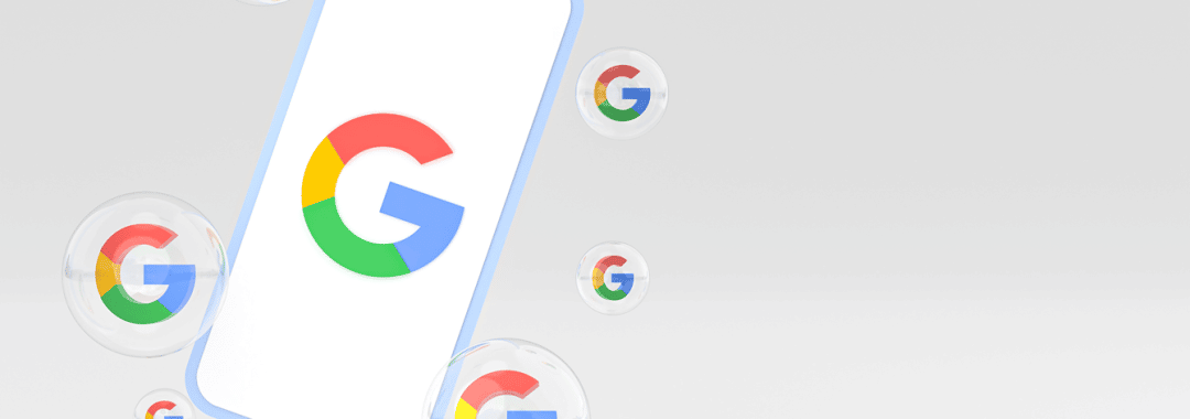 Google icon inside bubbles around mobile phone