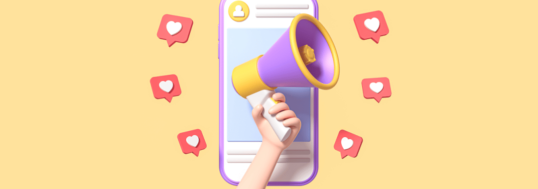 Instagram account animation with hand holding megaphone